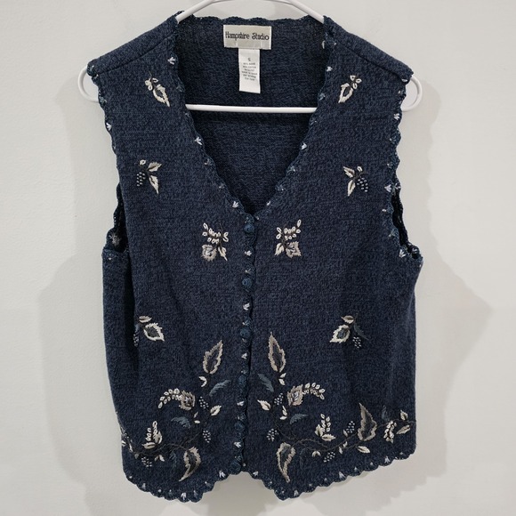 Hampshire Studio Boo! Sweaters - Hampshire Studio Womens Sweater Vest Size Small Beaded Floral Fairy Cottage
